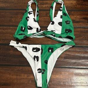 Green and White Cheetah Bikini